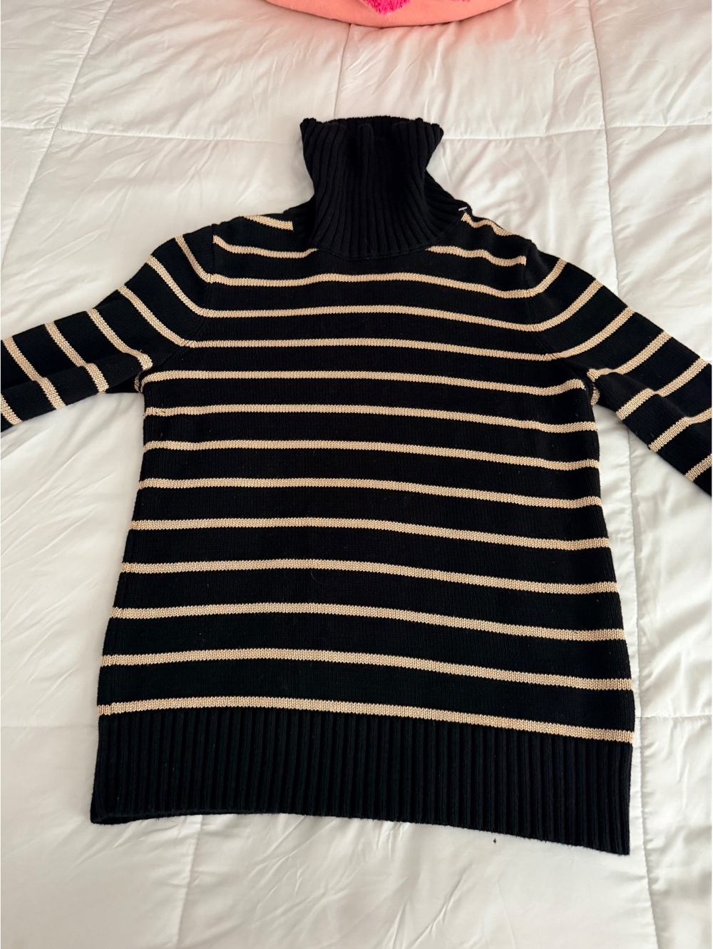 Jones New York Signature Black and Beige Striped Turtleneck